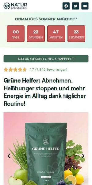 Offer page: Grüne Helfer with a countdown
